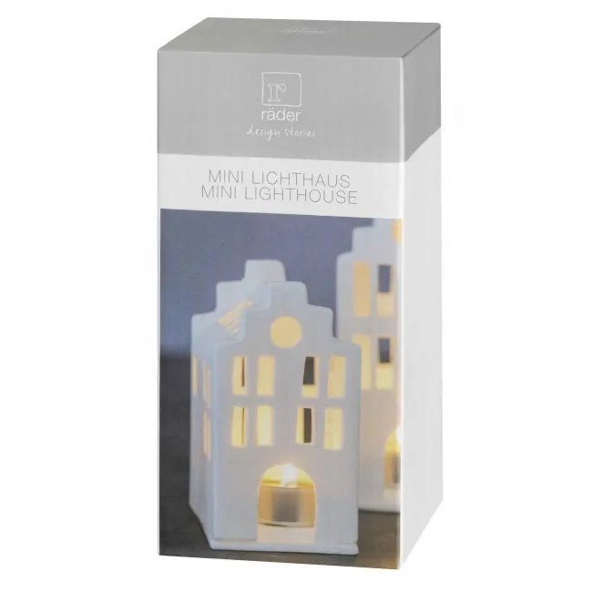 Radër Small Tea Light House by Cornucopia Home and Gift, featuring a decorative ceramic house with cutout windows for tea light candles.