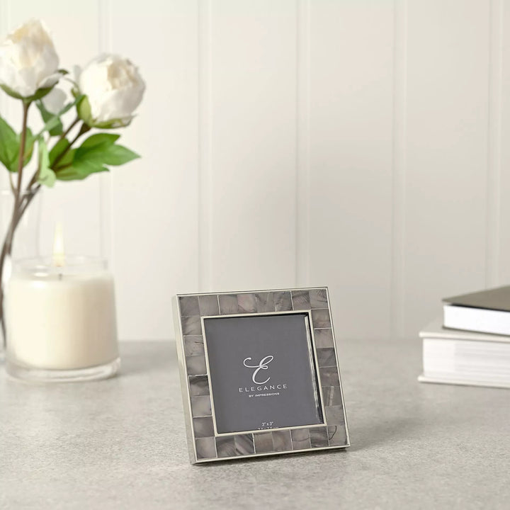 Grey mother of pearl 3x3 photo frame by Widdop &amp; Co, featuring elegant square design from Cornucopia Home and Gift.