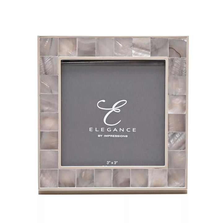 Grey mother of pearl 3x3 photo frame by Widdop &amp; Co, part of Cornucopia Home and Gift, featuring a polished, elegant design.