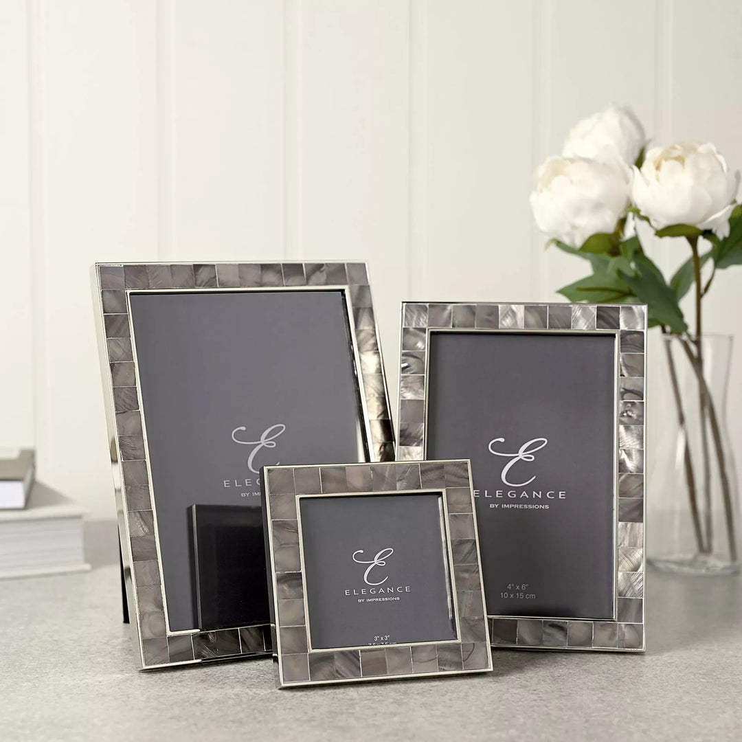 Elegance Grey Mother of Pearl 3x3 photo frame by Widdop &amp; Co, with a sophisticated grey mother of pearl finish and classic design.