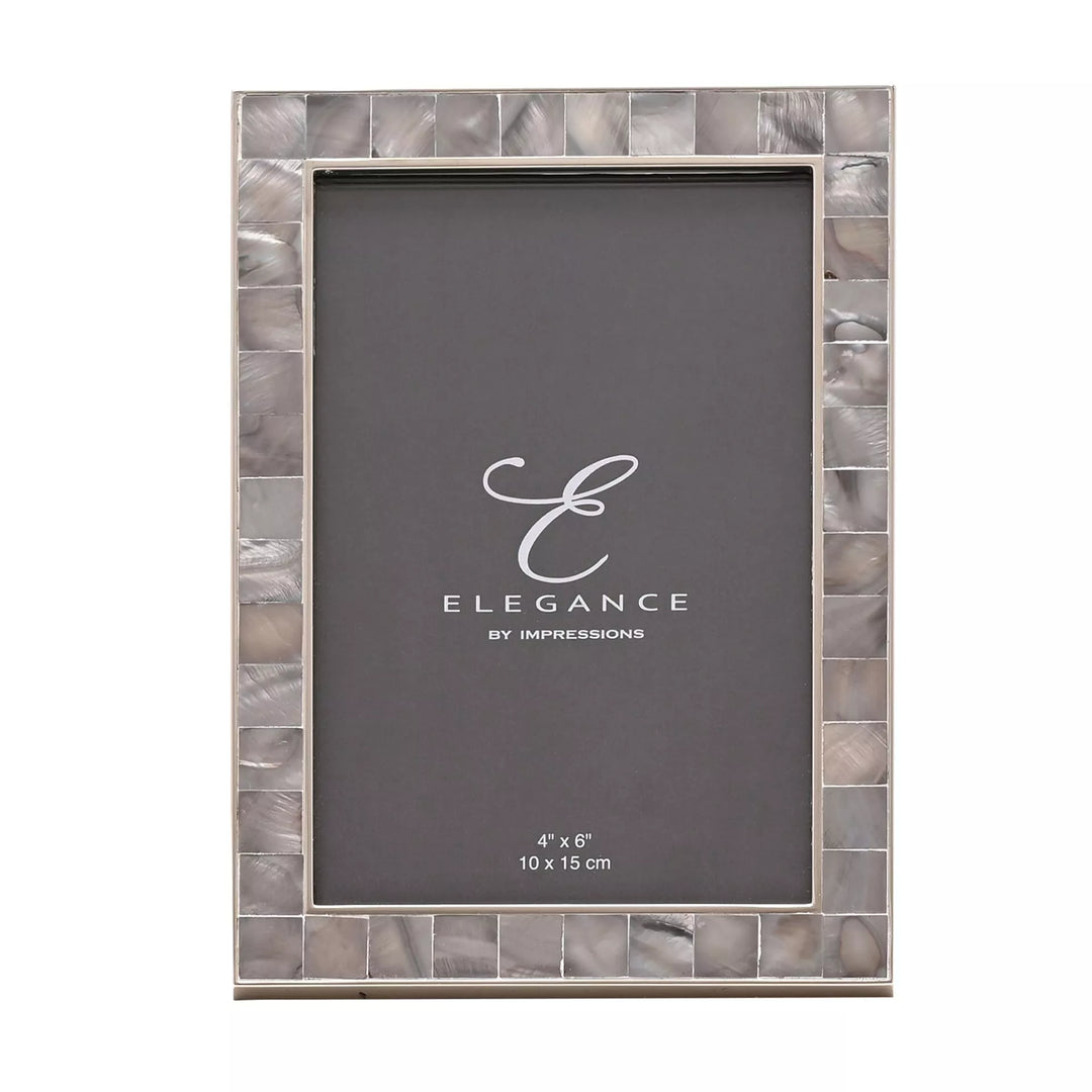 Widdop & Co Elegance Grey Mother of Pearl 4x6 photo frame by Cornucopia Home and Gift, featuring a sophisticated grey pearl finish.