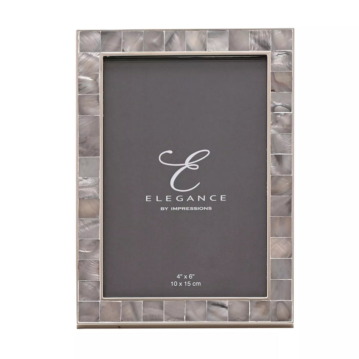 Widdop &amp; Co Elegance Grey Mother of Pearl 4x6 photo frame by Cornucopia Home and Gift, featuring a sophisticated grey pearl finish.