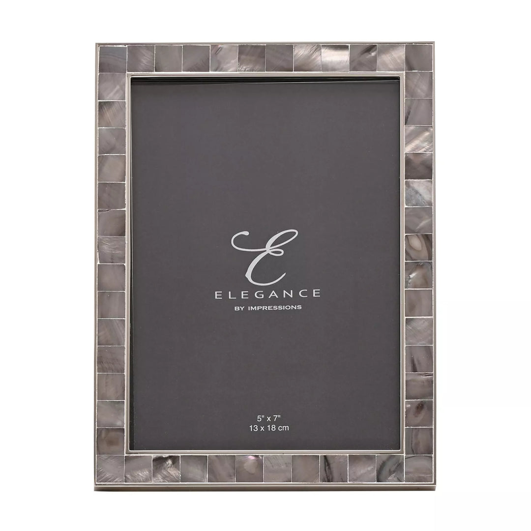 Grey mother of pearl 5x7 photo frame by Widdop & Co, Cornucopia Home and Gift, with a glossy, elegant finish and decorative border.