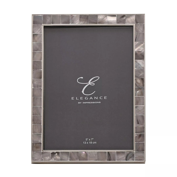 Grey mother of pearl 5x7 photo frame by Widdop &amp; Co, Cornucopia Home and Gift, with a glossy, elegant finish and decorative border.