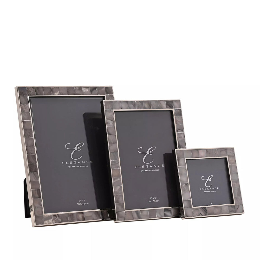 Grey mother of pearl 5x7 photo frame by Widdop &amp; Co, Cornucopia Home and Gift, showcasing a stylish, elegant picture display frame.