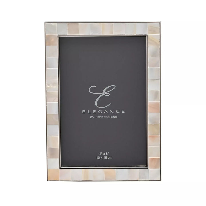 Metal and mother of pearl photo frame by Widdop &amp; Co, featuring elegant design and a polished finish for displaying cherished photos.