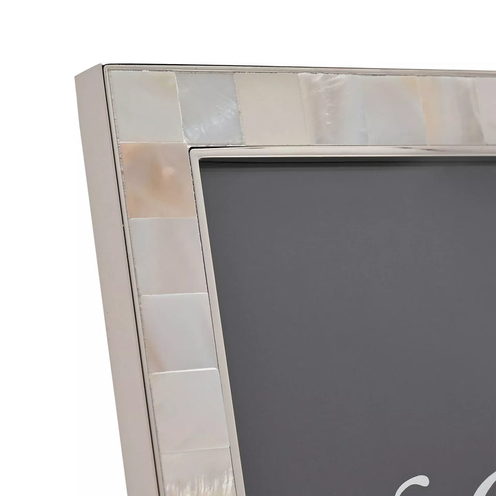 Widdop &amp; Co Cornucopia Home metal photo frame with mother of pearl accents, elegant display for cherished photographs.