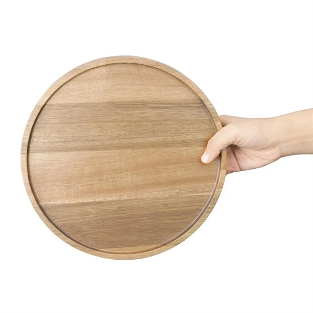 Large mango wood plate from Cornucopia Home and Gift, 38cm, with natural wood grain and rustic finish.