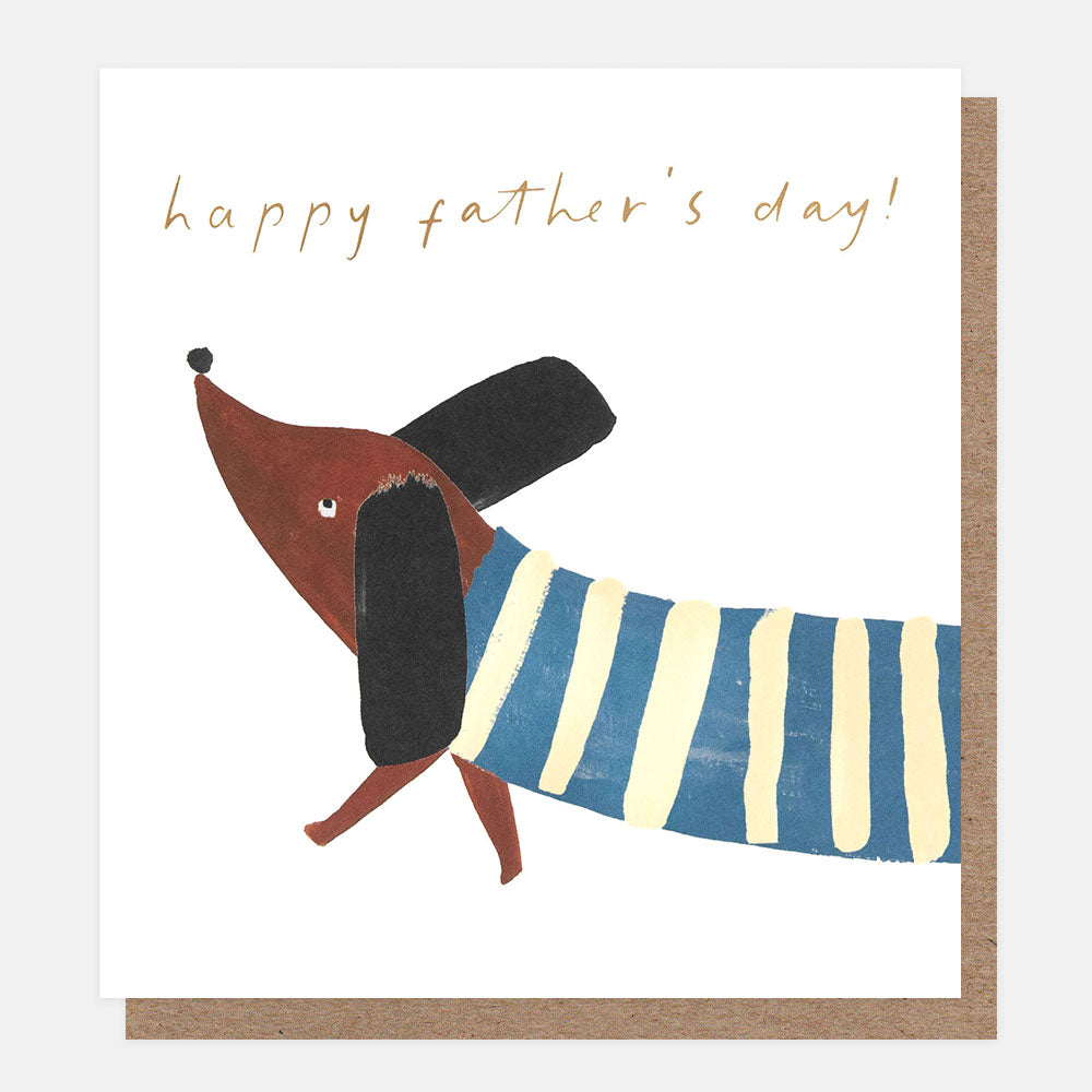 Happy Fathers Day - Sausage Dog in Stripey Jumper
