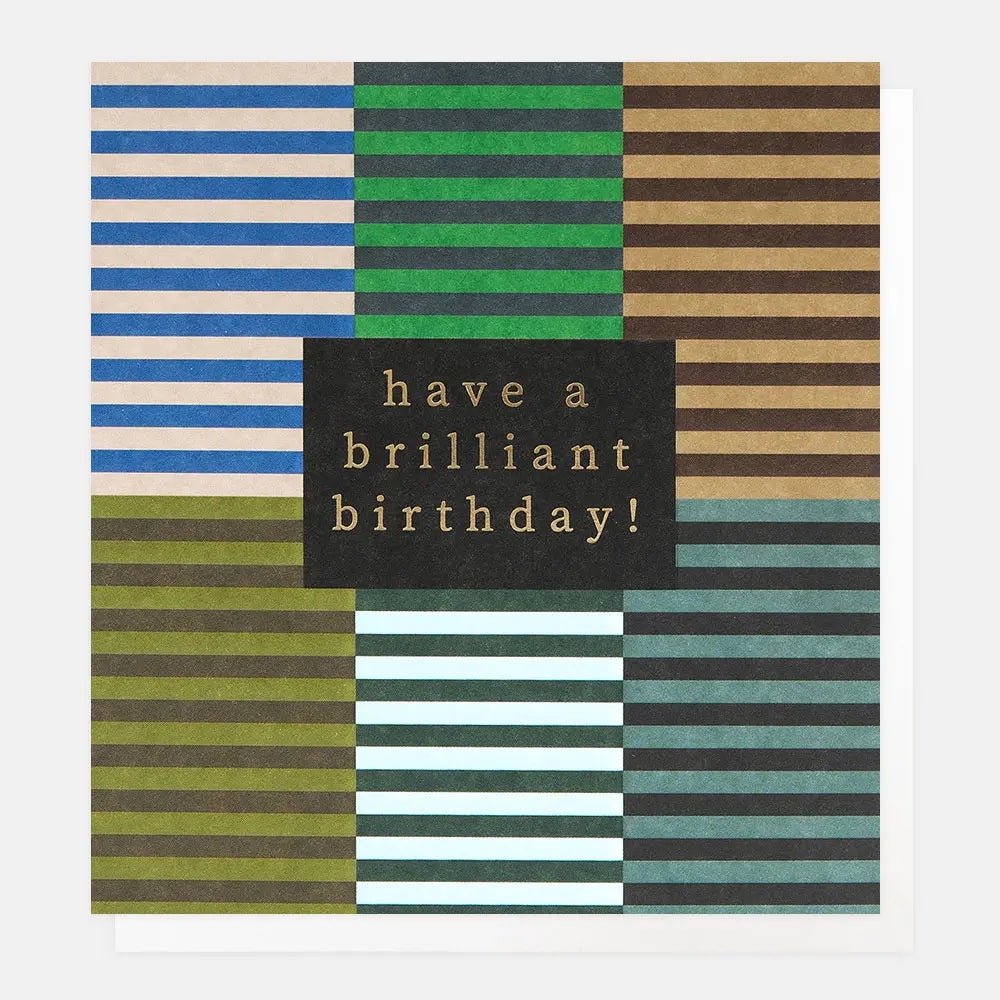 Colorful Caroline Gardner Have A Brilliant Birthday multi stripe patchwork cushion by Cornucopia Home and Gift featuring vibrant patchwork design.