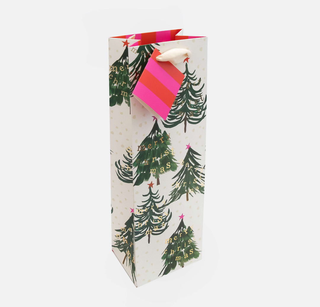 Christmas Tree Bottle Gift Bag with Gold Text - 37 x 12 x 9 cm