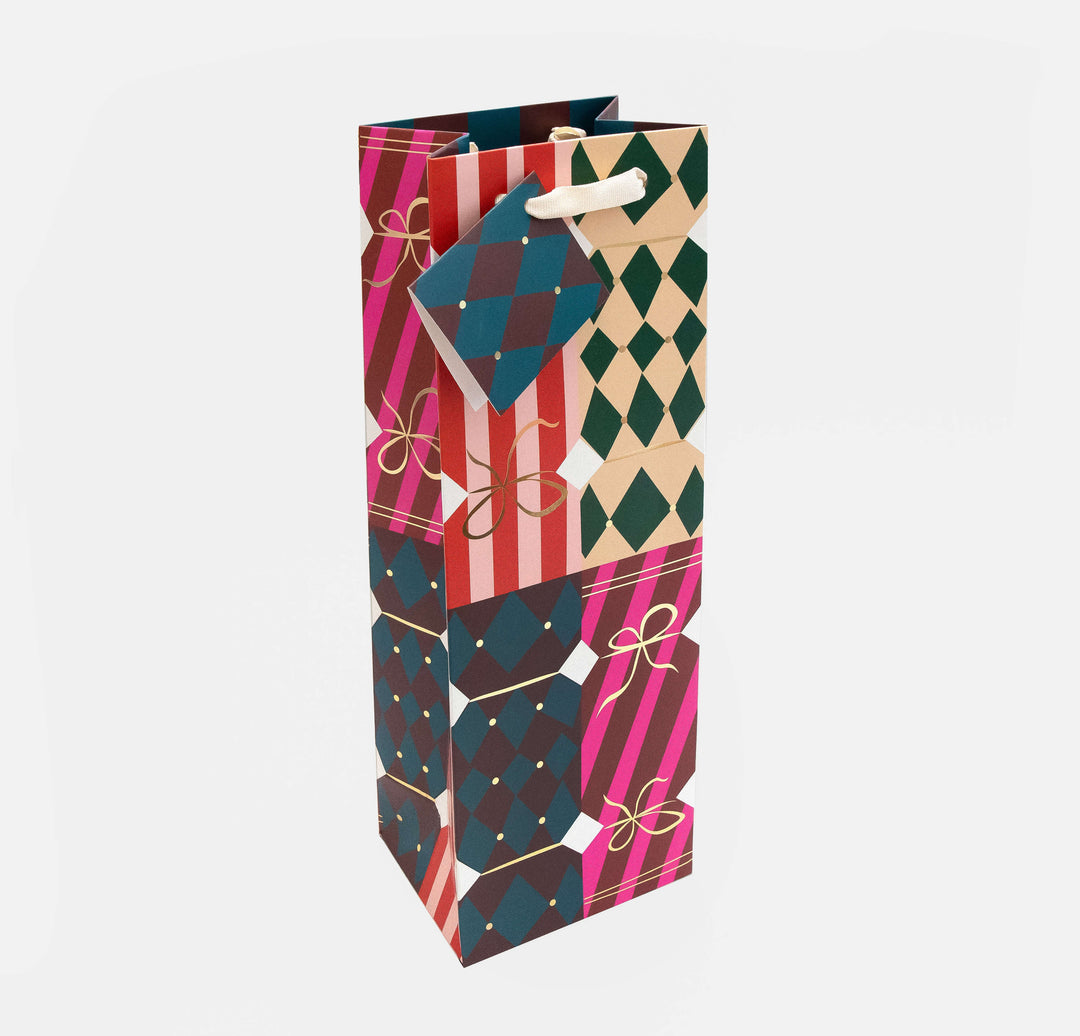 Christmas Cracker Pattern Bottle Gift Bag - 37 x 12 x 9 cm