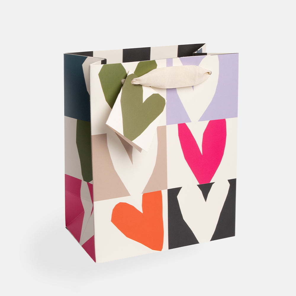 Multi Checkmate Heart Print Medium Gift Bag