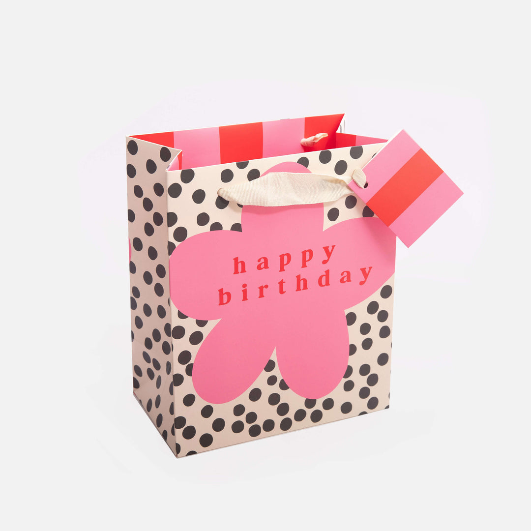 Happy Birthday Pink Flower Gift Bag