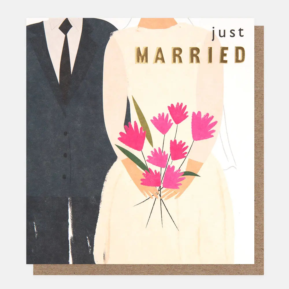 Caroline Gardner Just Married bride and groom wedding card featuring romantic wedding scene, perfect for celebrating newlyweds