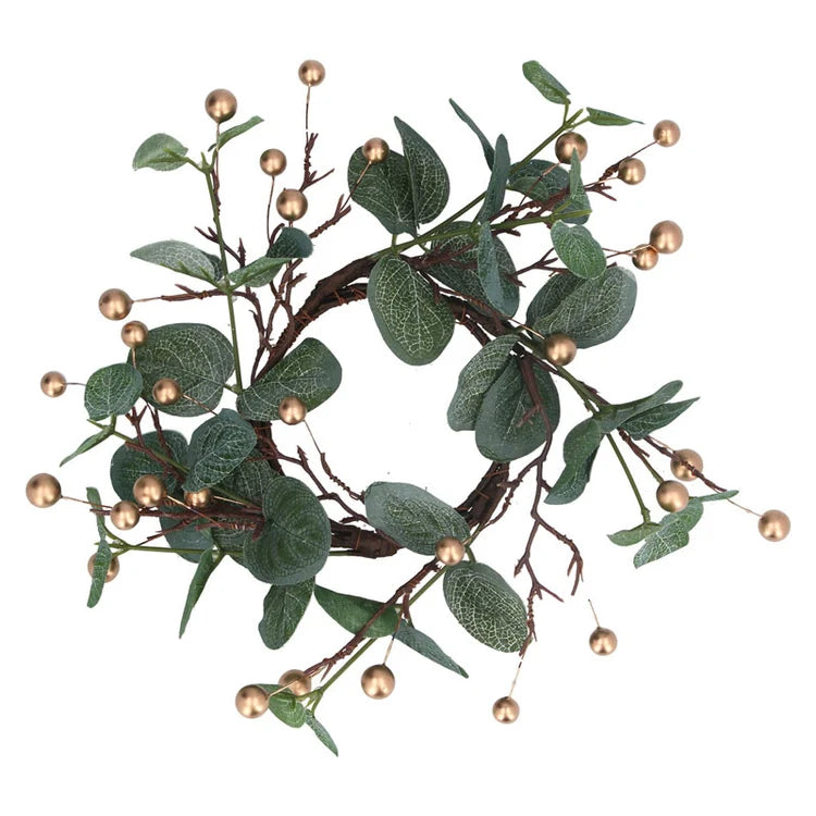 Enchanted Forest Eucalyptus and Gold Berry Candle Ring - Large