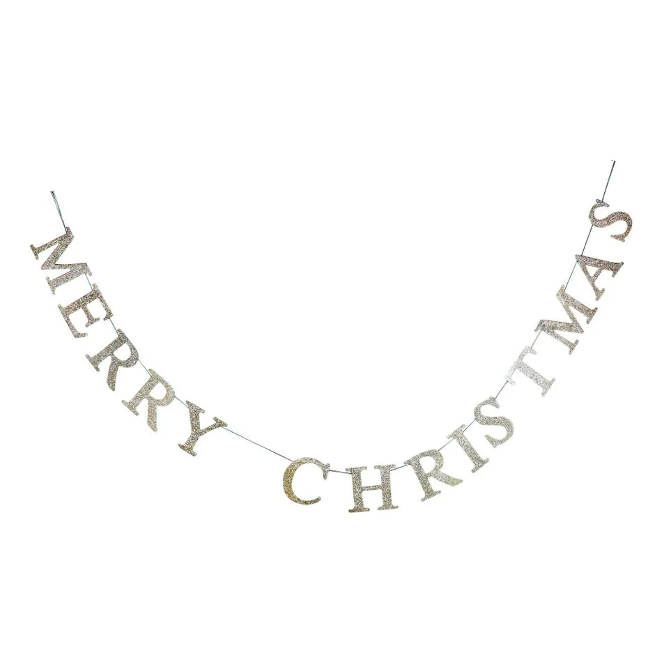 Gold Sparkling Wood Merry Christmas Garland