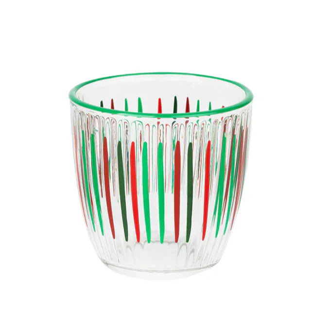 Green and red striped Christmas tumbler by Talking Tables from Cornucopia Home and Gift, featuring festive holiday design.