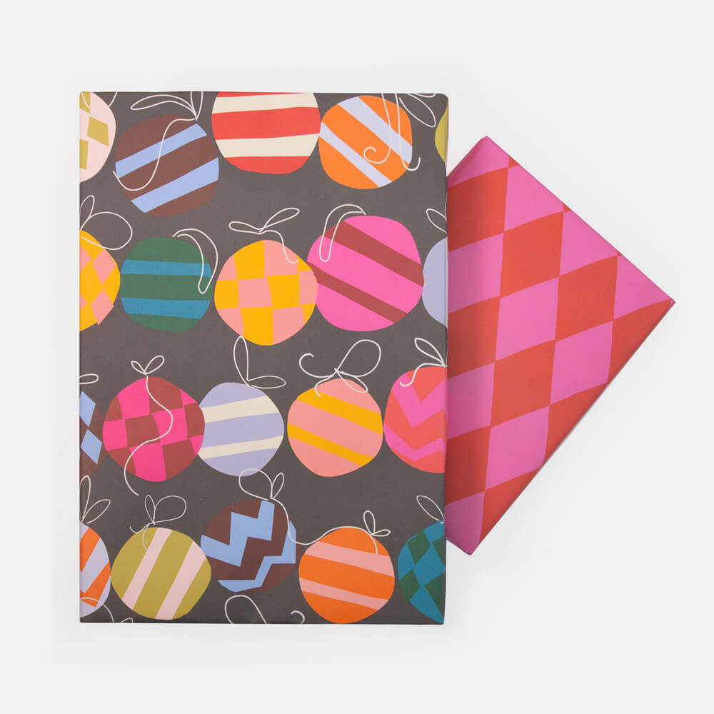 Pink and Red Harlequin Flat Christmas Gift Wrap - 1 Sheet
