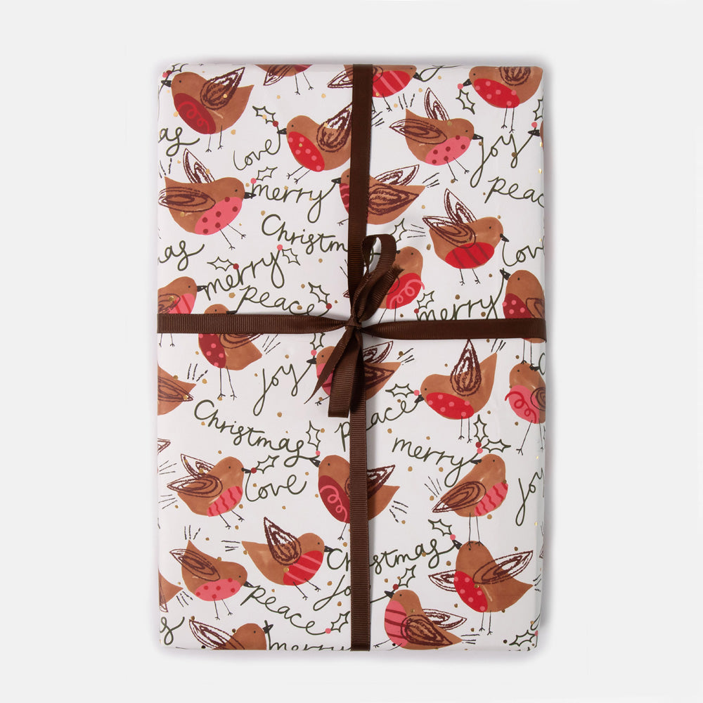 Robin Christmas Gift Wrap with Gold Foil - 1 Sheet