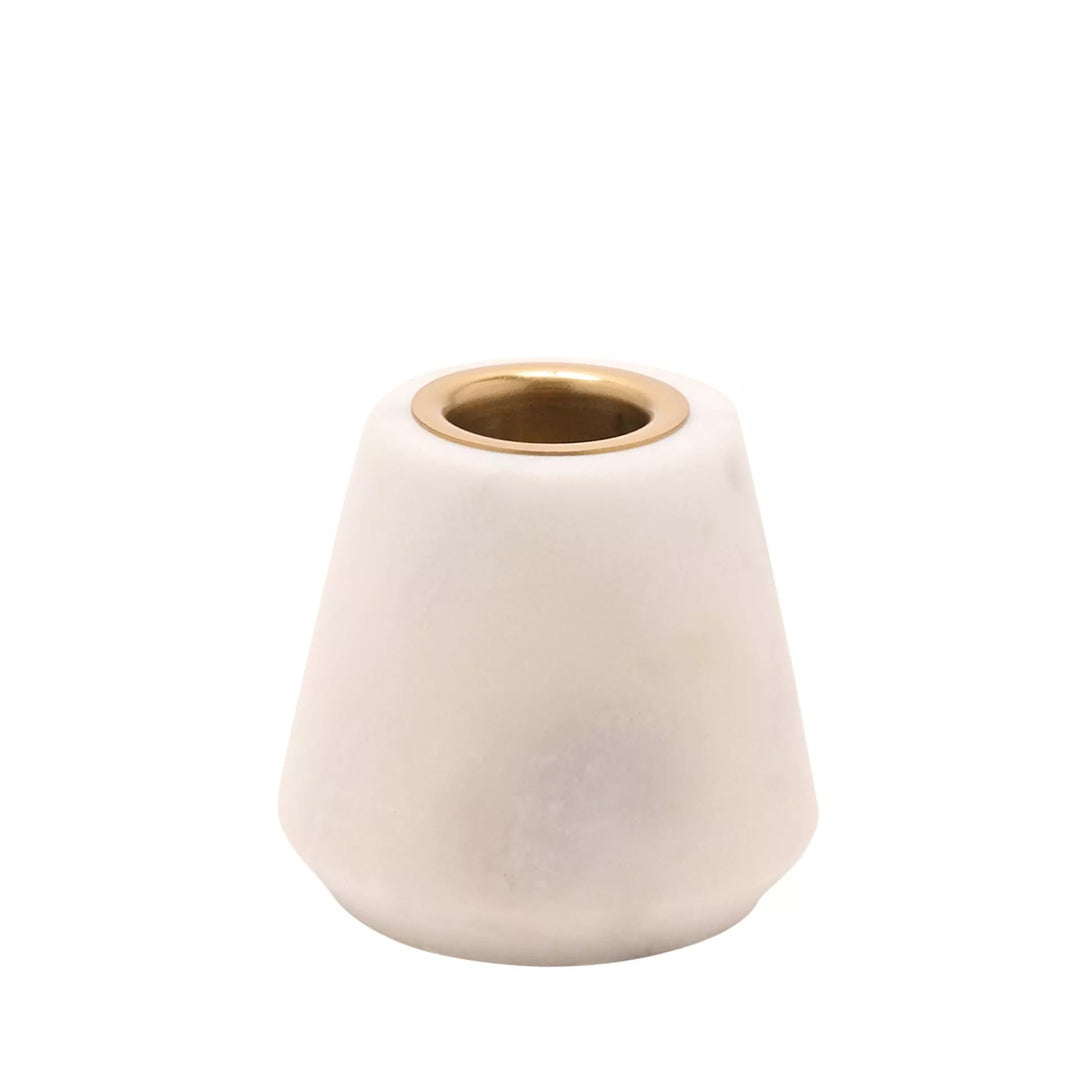 White marble candle holder by Widdop & Co, featuring a sleek, modern design perfect for home decor and ambient lighting.