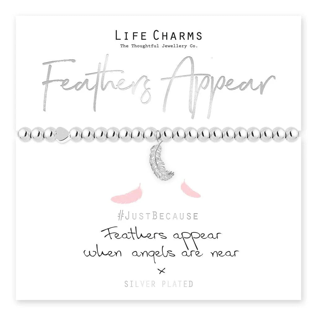 Feathers Appear bracelet from Cornucopia Home and Gift, a delicate life charms jewelry piece with feather details.