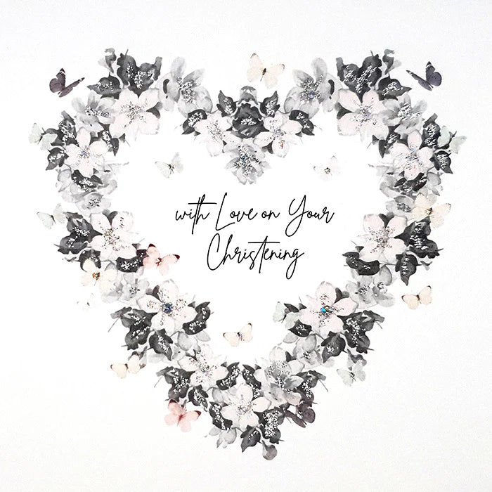 Christening floral heart decoration by Five Dollar Shake featuring Stargazing design, with colorful flowers and delicate details.