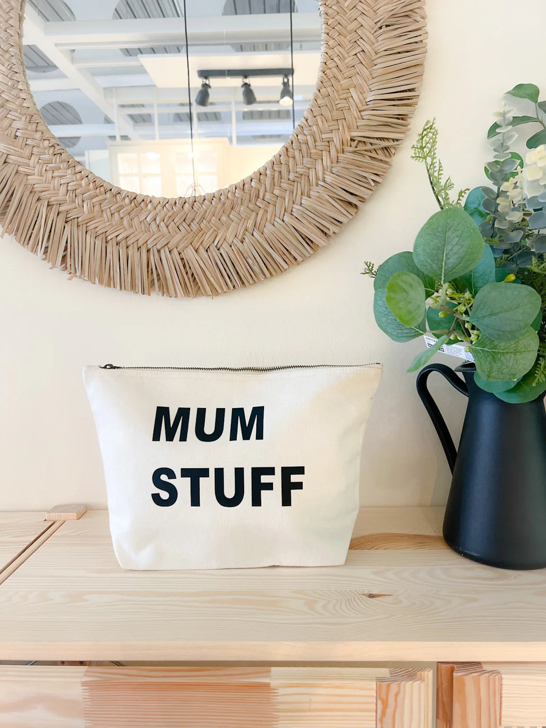 Large Mum Stuff pouch by Cornucopia Home and Gift, natural fabric storage bag with spacious design for organizing essentials.