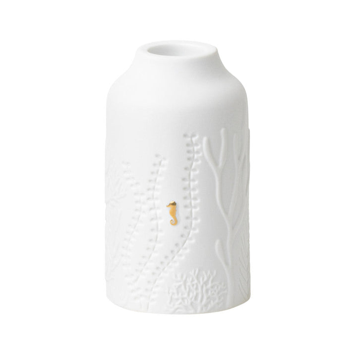 Gold seahorse with seaweed candle holder by Radër, featuring intricate sea-themed design from Cornucopia Home and Gift.