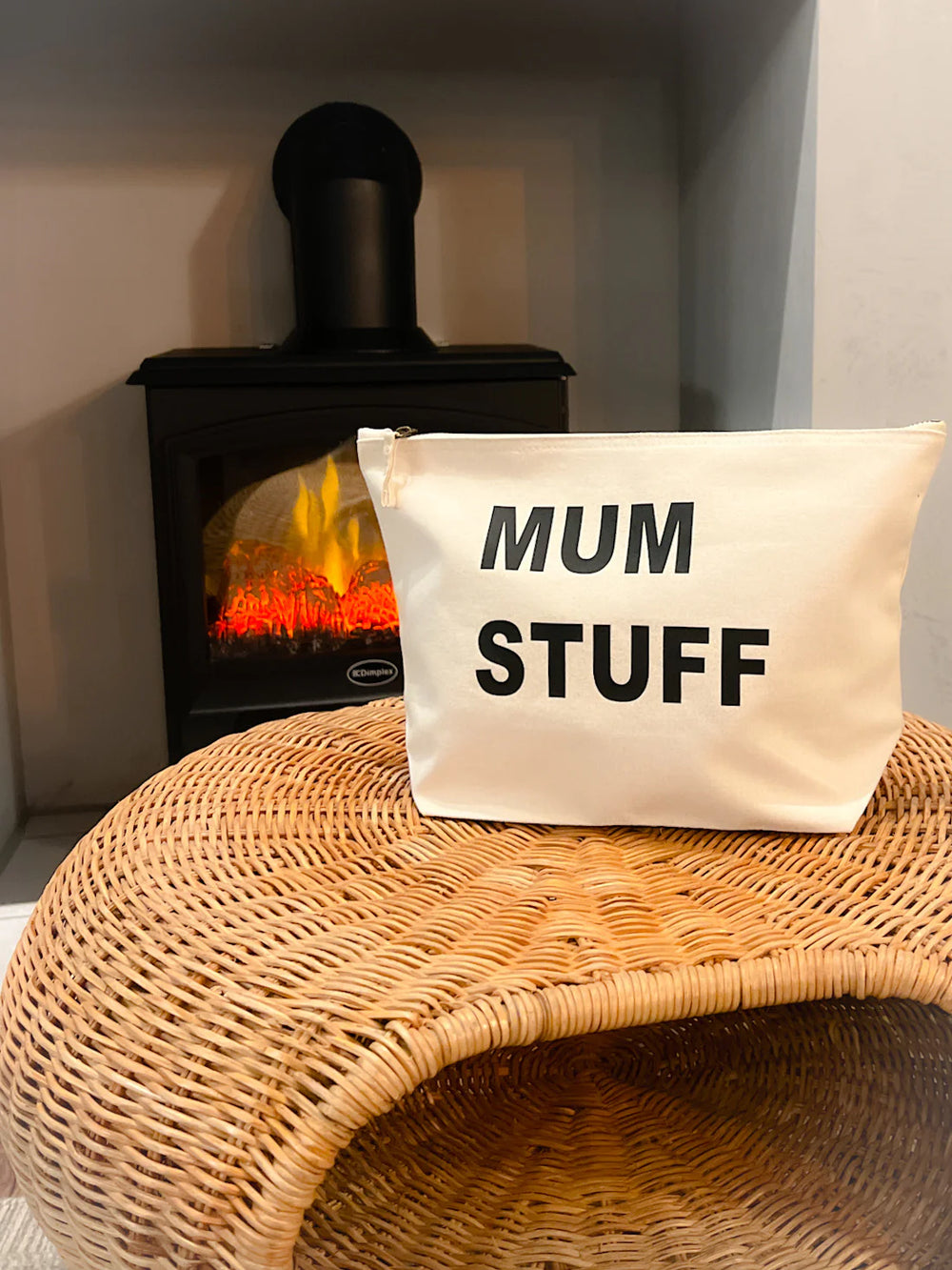 Large natural "Mum Stuff" pouch by Cornucopia Home and Gift from My Bags of Stuff, made of eco-friendly material for organizing essentials.