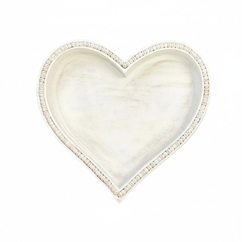 Beaded large heart-shaped tray by Cornucopia Home and Gift, decorative serving tray with intricate bead detailing.