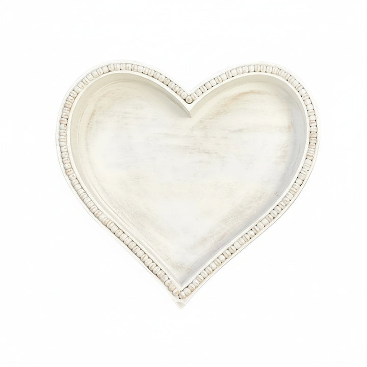 Beaded large heart-shaped tray by Cornucopia Home and Gift, decorative serving tray with intricate bead detailing.