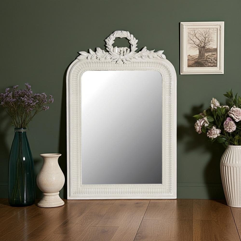 Coach House Elegant Leaves Wreath Mirror by Cornucopia Worcester, decorative wall mirror with leaf motif and ornate frame.