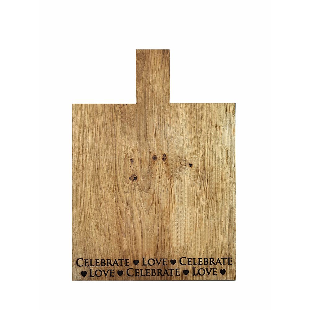 Selbrae House Love and Celebrate medium oak serving paddle with engraved design, perfect for special occasions and gatherings