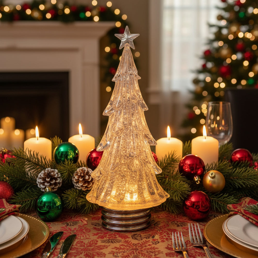 Large Straits Christmas Tree Spinner with LED lights from Cornucopia Home, 38cm diameter, festive holiday decoration with spinning design.