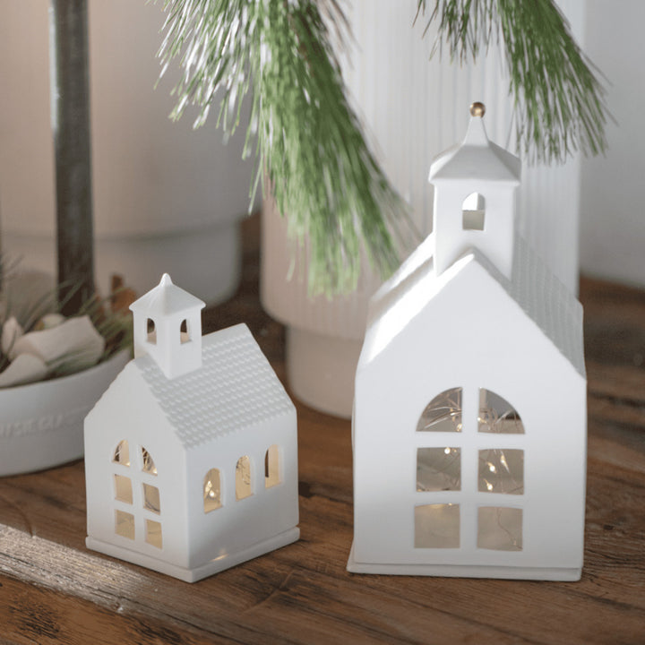 Large Radër Chapel Tea Light House by Cornucopia Home and Gift, featuring a detailed lighthouse design with a cut-out chapel window.