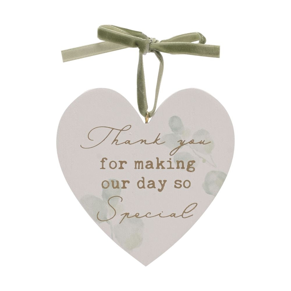 Heart-shaped hanging plaque with "Thank You" message from Love Story Hearts collection by Widdop & Co.