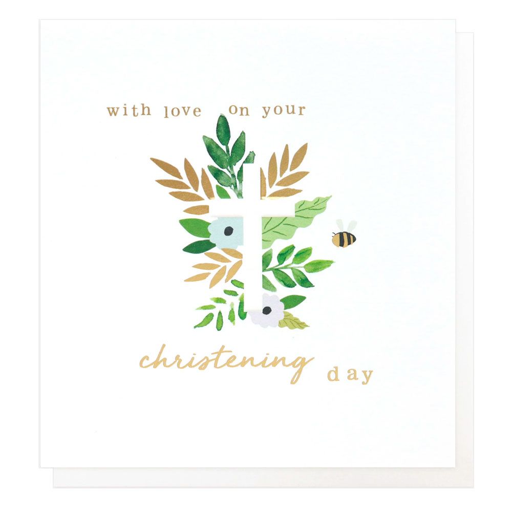 Caroline Gardner Christening Day Foliage Cross with green foliage and decorative details, ideal for religious celebrations.