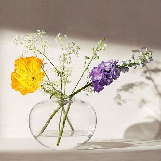 LSA International Signature Flower small curved bouquet vase with clear glass design, perfect for floral arrangements.