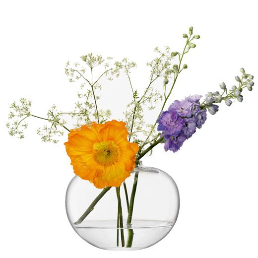 Small curved bouquet vase by LSA International with colorful fresh flowers, perfect for floral arrangements.