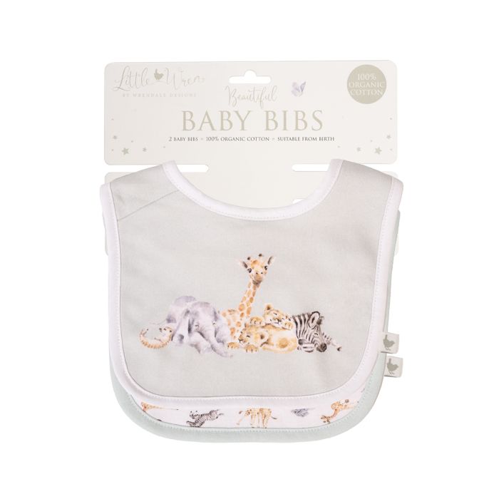 Wrendale Designs Little Wren Bib gift set featuring a charming bird illustration on soft fabric, perfect for babies.