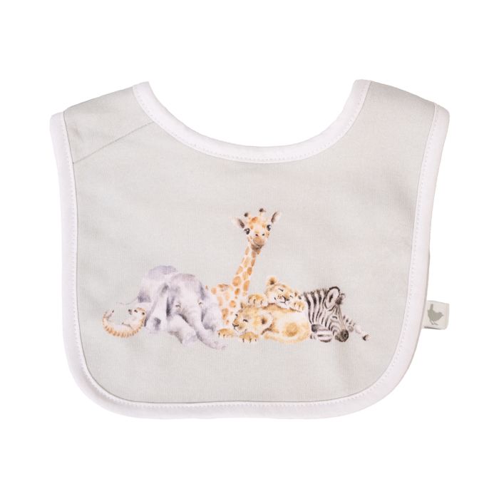 Wrendale Designs Little Wren Bib gift set featuring adorable bird illustrations on a soft fabric bib for babies.