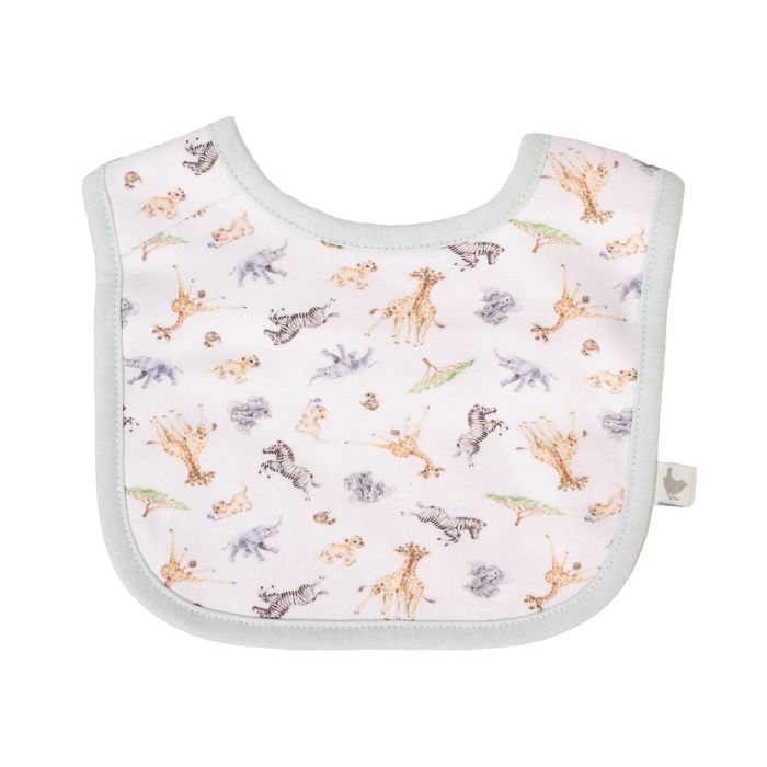 Wrendale Designs Little Wren Bib gift set featuring adorable bird illustrations on soft fabric, perfect for babies.