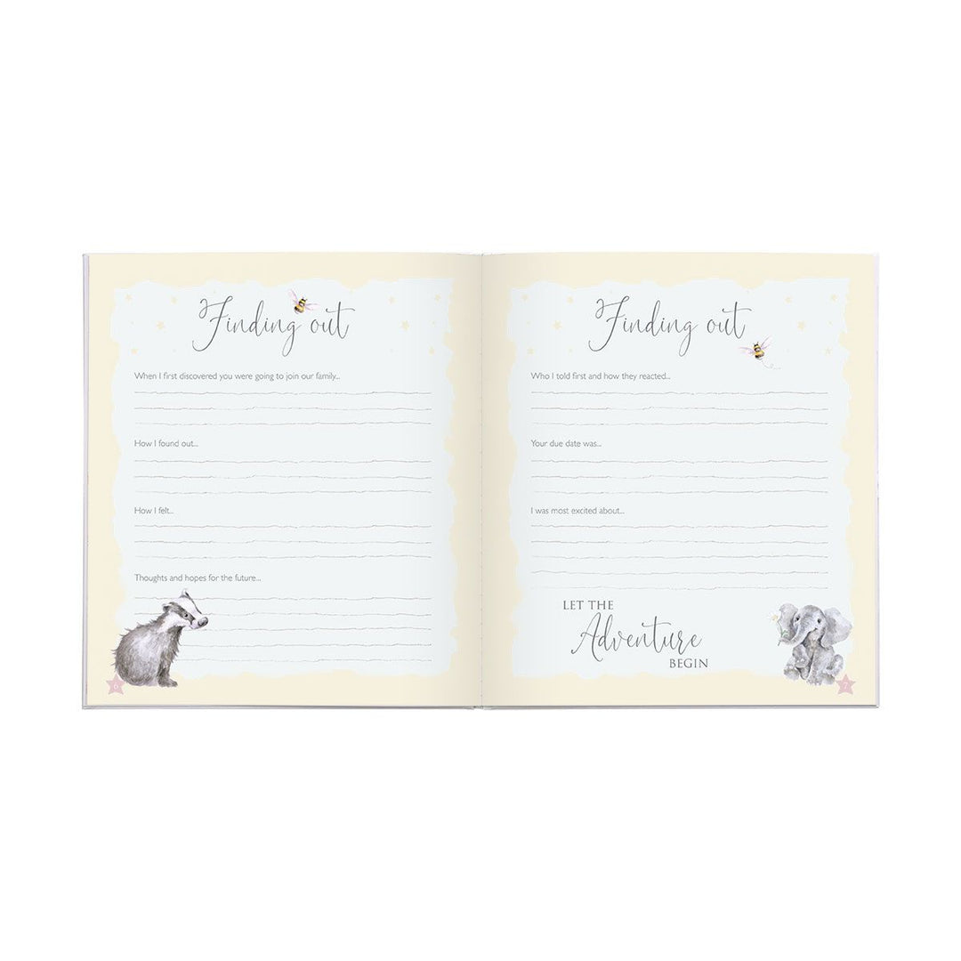 Wrendale Designs baby record book with adorable animal illustrations, featuring a soft cover and space for baby&