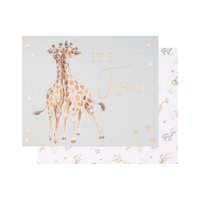 Wrendale Designs "Double the Joy Its Twins" greeting card featuring adorable twin animals, perfect for celebrating new arrivals.