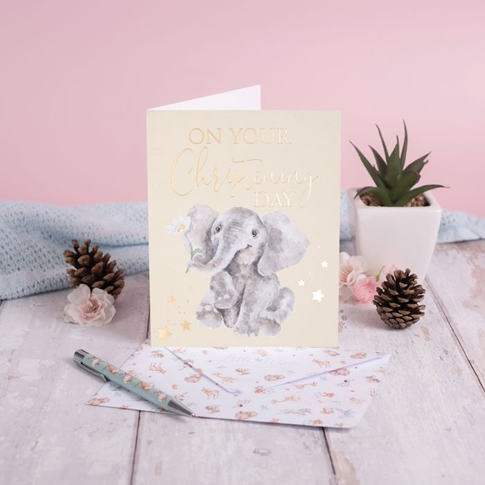 Wrendale Designs Christening Day card featuring charming illustration, perfect for celebrating a special baptism occasion.