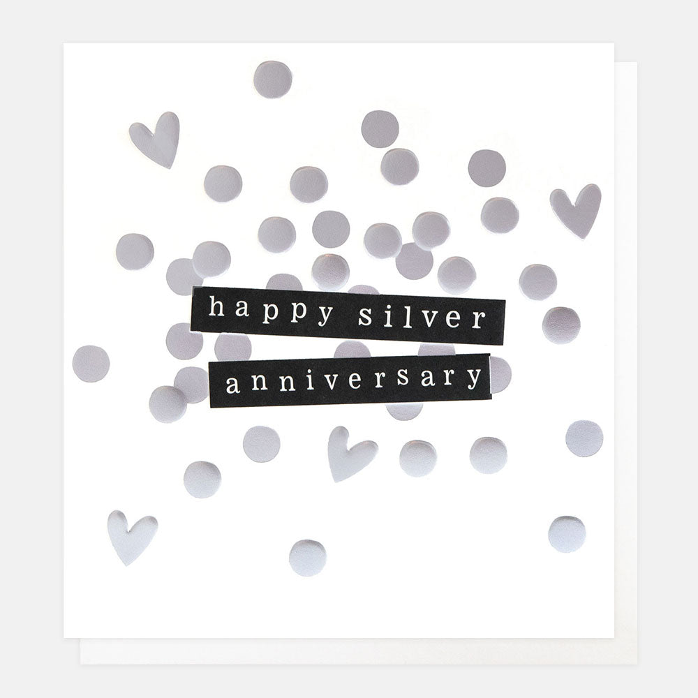 Happy Silver Anniversary Silver Confetti Card