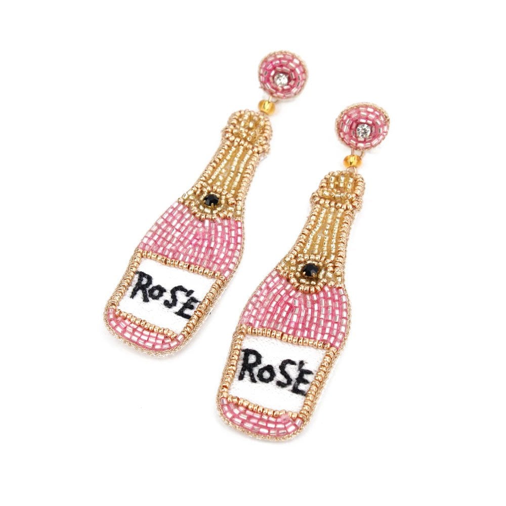 Pink Rose beaded earrings by My Doris featuring delicate pink rose designs and intricate beadwork.