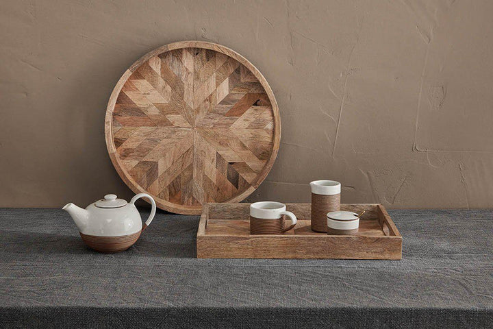 Rectangle Nkuku Pawi mango wood tray with natural finish, ideal for serving or decorative display.