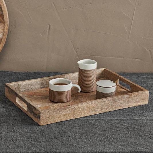 Rectangular Nkuku Pawi mango wood tray with natural finish, ideal for serving or decorative display.